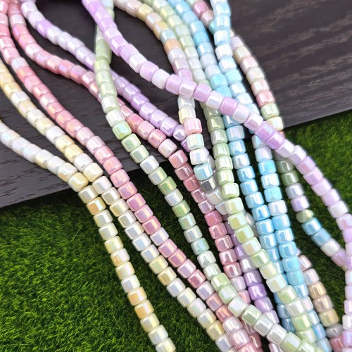 비즈팡 [J6-201-00P]크리스탈원통막대 4mm(4.3x3.5mm) 오로라 6color ,1줄(100개)