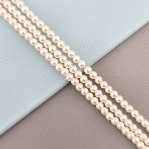 비즈팡 [G1-001-02]글라스진주 유리진주 라운드 3mm 크림 ,1줄(약39cm)