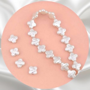 비즈팡 [BP-2-12]아크릴진주바로크 네잎꽃진주 13mm 네잎클로버진주 화이트 (모조담수진주)  ,1개