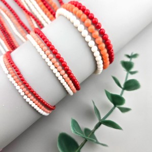 비즈팡 [J4-100-00]원석라운드 2/3/4mm 천연산호착색 화이트,코랄,레드 ,반줄