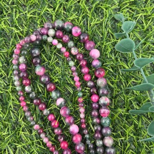 비즈팡 [J1-214-09]원석라운드 4mm 6mm 8mm 칠색옥 레드그린믹스 ,반줄