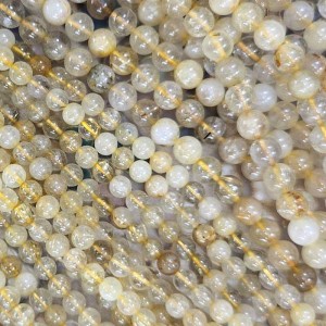 비즈팡 [J2-201-00]원석라운드 8mm 천연금침수정 Gold Rutilated Quartz ,반줄