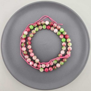 비즈팡 [J10-1-16]원석라운드 6mm 착색옥 로즈그린믹스(1) ,1줄(60개)