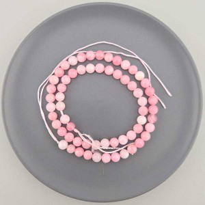 비즈팡 [J10-1-03]원석라운드 6mm 착색옥 연핑크(4) ,1줄(60개)