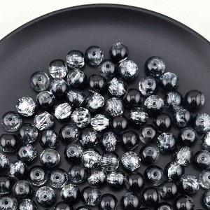 비즈팡 [J10-7-09]원석라운드 8mm 투톤크랙볼 블랙실버 ,1줄(100개미만)