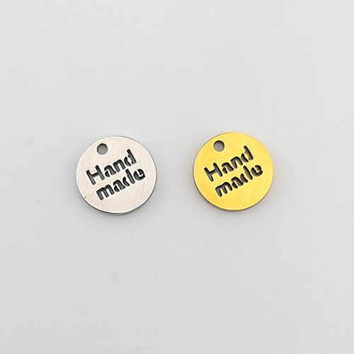 비즈팡 [S1-04-001]써지컬스틸 펜던트 펀칭핸드메이드라운드태그 10mm (블랙각인) ,1개