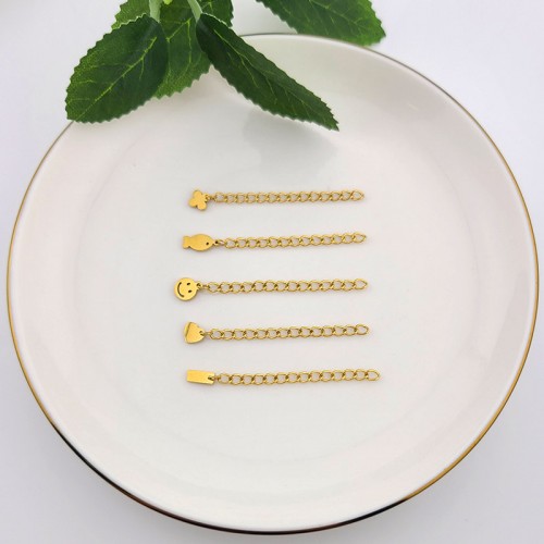 비즈팡 [S1-7-651]써지컬스틸 부자재 꼬리체인 160SB 4cm+모양택  진공골드 ,1개