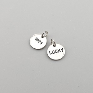 비즈팡 [SVP-22-06]순은펜던트 실버925 럭키라운드태그 10mm+O링 행운 LUCKY ,1개