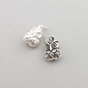 비즈팡 [SVP-23-14]순은펜던트 실버925 부엉이방울 9x14mm+O링 (안쪽에 구슬이 들어 있어요) ,1개