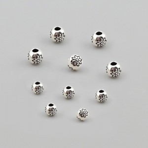 비즈팡 [SVP-12-04]순은펜던트 실버925 꽃무늬엔틱볼 4mm 5mm 염주팔찌만들기 ,1개