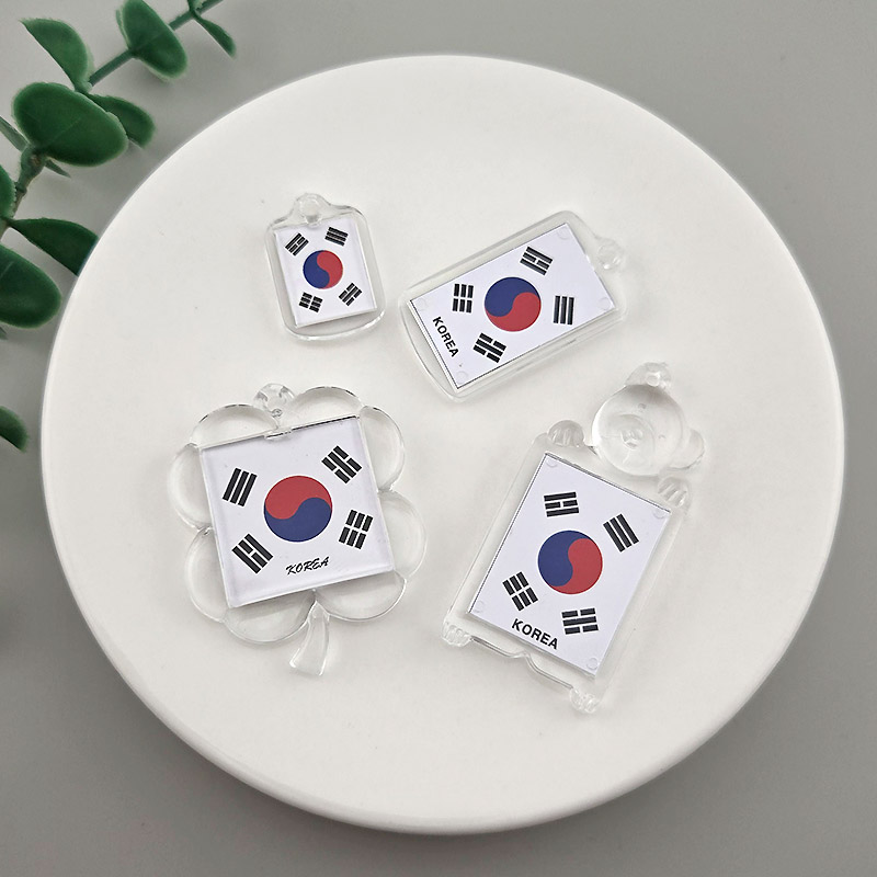 비즈팡 [PJ-3-00]아크릴 태극기 양면 액자 프레임 직사각 둥근사각 네잎클로버 곰 투명 ,1개