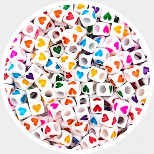 비즈팡 [PN-1-06]아크릴펜던트 사각이니셜 6mm 화이트OP(멀티하트♥) ,10g(60개)