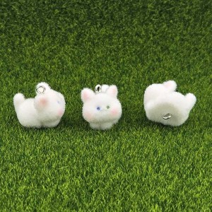 비즈팡 [PF-1-81]후로킹펜던트 화이트고양이양고리 16x20mm ,1개