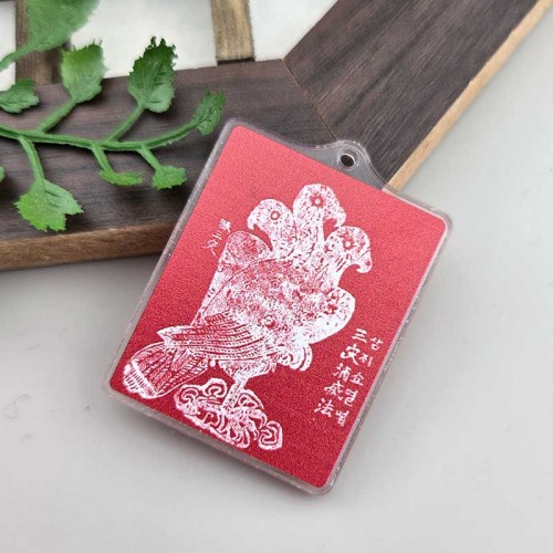 비즈팡 [PB-4-34]아크릴전통펜던트 행운부적 삼두매 삼두일족응 삼재부적 30x39mm 새해시리즈 (키링용) ,1개