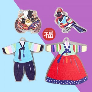 비즈팡 [PB-4-31]아크릴전통펜던트 다섯가지 복이 들어오는 오방색복주머니 25x22mm (키링용) ,1개