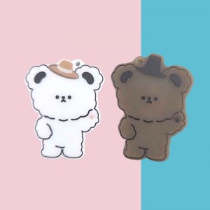 비즈팡 [PB-5-08]아크릴펜던트 홍길동갓 쓴 백곰 불곰 32x39mm 무광곰돌이 (키링용) ,1개