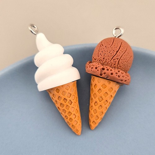 비즈팡 [PB-2-42P]아크릴펜던트 아이스크림콘 고리형 바닐라 초코 (키링용) ,1개