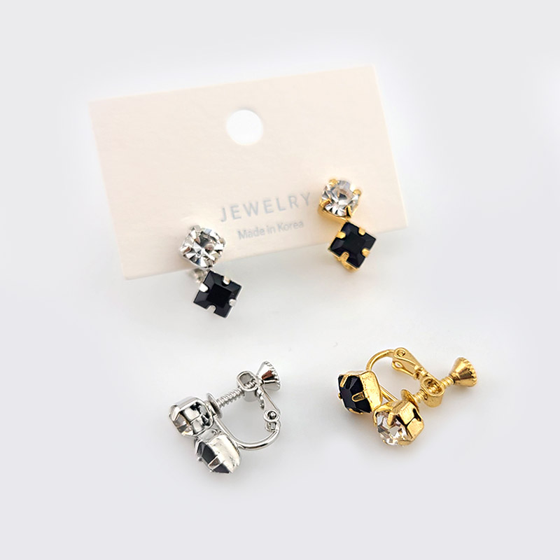비즈팡 [ENP-001-07]귀걸이 논피어싱 귀찌 레지 큐빅마름모6mm 18x16mm 나사형 ,1쌍(2개)