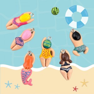 비즈팡 [PB-2-02]아크릴펜던트 수영하는아이들 고리형 11x30~33mm (수영키링용) ,1개
