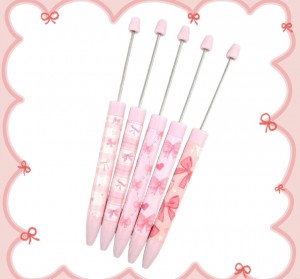 비즈팡 [BG-1-08]볼꾸 볼펜꾸미기 펜꾸 꾸미기재료 비즈볼펜 14.5cm 핑크리본볼펜 (랜덤) ,1개