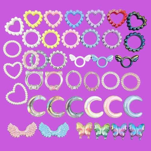 비즈팡 [BG-3-00]볼꾸파츠 하트 링 야광 날개 고양이 타원 도트링 나비 프레임 43종 ,1개