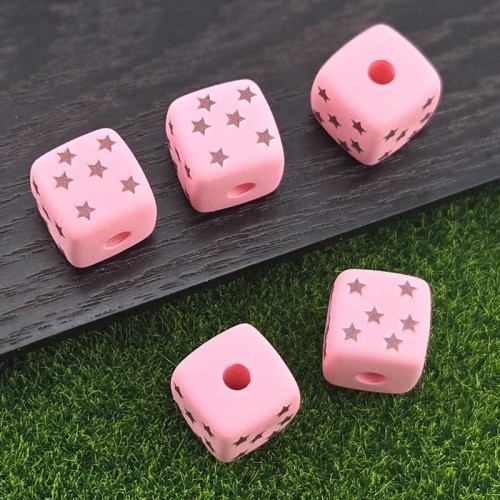 비즈팡 [BG-4-20]볼꾸파츠 아크릴 핑크별큐브 통과형 14x14mm (내경4mm) 볼꾸비즈 키링용 ,1개