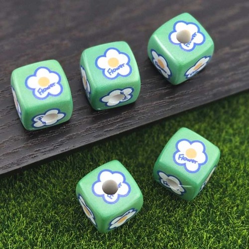 비즈팡 [BG-4-22]볼꾸파츠 아크릴 그린계란꽃큐브 통과형 14x14mm (내경4.2mm) 볼꾸비즈 키링용 ,1개