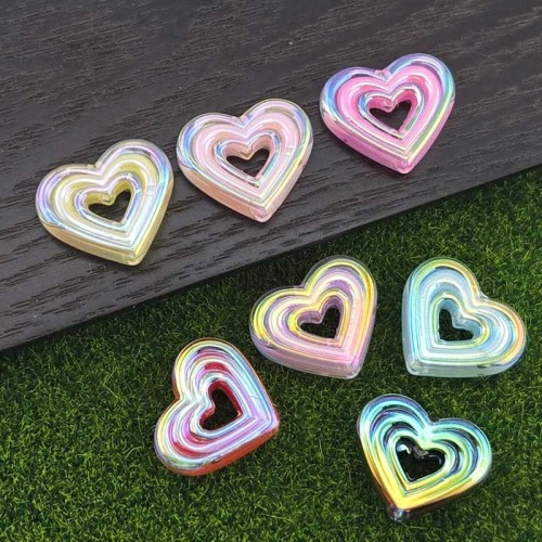 비즈팡 [BG-4-39]볼꾸파츠 아크릴 오로라삼선하트 통과형 23x20mm (내경2.5mm) 볼꾸비즈 키링용 ,1개