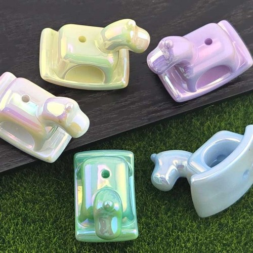 비즈팡 [BG-4-57]볼꾸파츠 아크릴 오로라흔들목마 통과형 36x35mm (내경2.9mm) 볼꾸비즈 키링용 ,1개