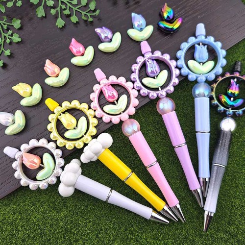 비즈팡 [BG-5-17]볼꾸파츠 아크릴 오로라튤립꽃&꽃받침 볼꾸비즈 키링용 ,1개