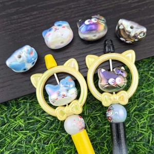 비즈팡 [BG-5-49]볼꾸파츠 아크릴 오로라큰고양이얼굴 23x20mm (내경3mm) 볼꾸비즈 키링용 ,1개