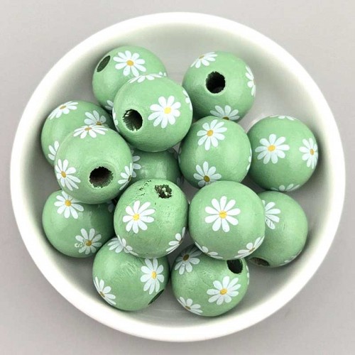 비즈팡 [BG-8-40]볼꾸파츠 우드볼 데이지꽃 16mm (내경4.9mm) (그린) 볼꾸비즈볼 키링용 ,1개